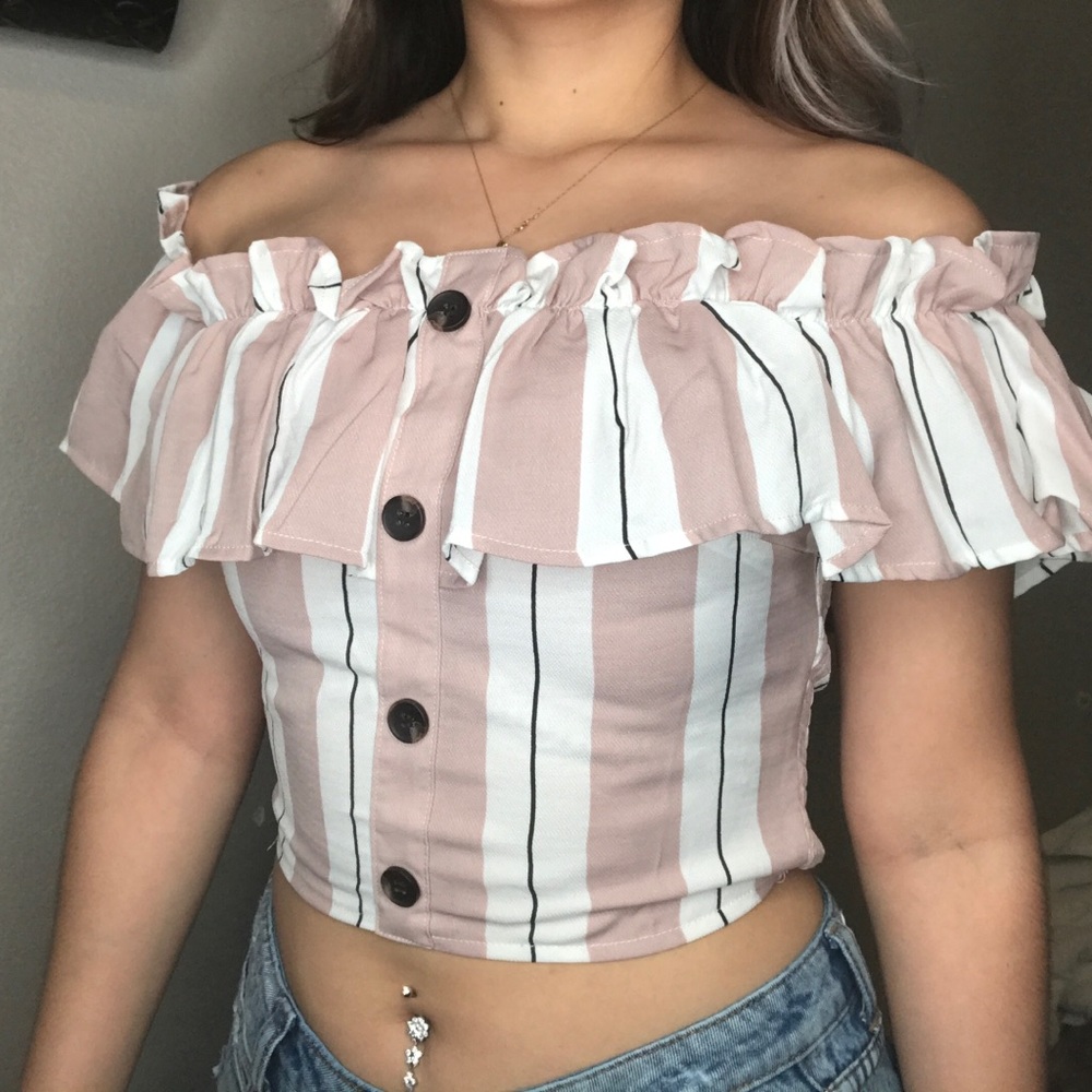 Pink and white stripped crop top